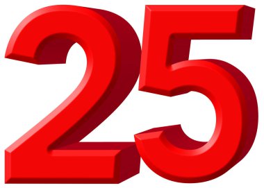 Beyaz arka plan üzerinde 3d render izole rakamı 25, yirmi beş,