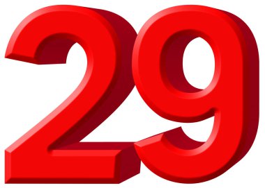 Beyaz arka plan üzerinde 3d render izole rakamı 29, yirmi dokuz,