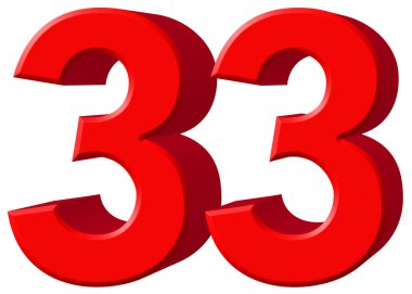 Beyaz arka plan üzerinde 3d rende izole rakamı 33, otuz üç,