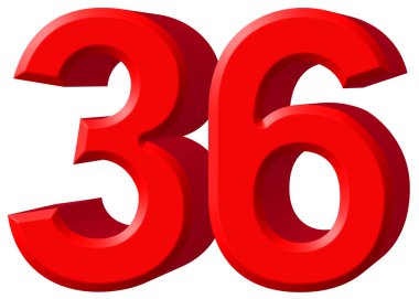 Beyaz arka plan üzerinde 3d render izole rakamı 36, otuz altı,