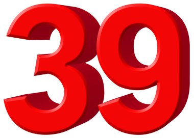 Beyaz arka plan üzerinde 3d render izole rakamı 39, otuz dokuz,