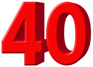 Rakamı 40, kırk, beyaz arka plan üzerinde 3d render izole