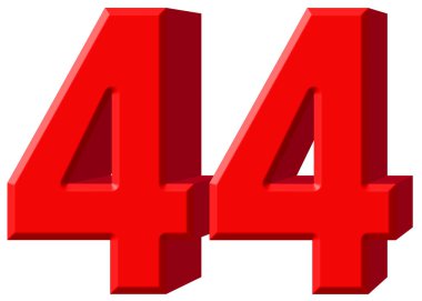Beyaz arka plan üzerinde 3d render izole rakamı 44, kırk dört,