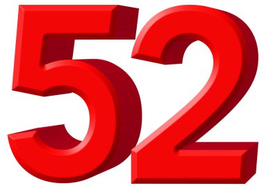 Beyaz arka plan üzerinde 3d render izole rakamı 52, elli iki,