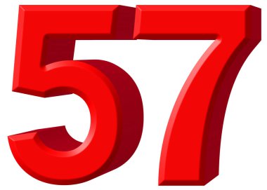 Beyaz arka plan üzerinde 3d render izole rakamı 57, elli yedi,
