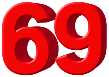 Beyaz arka plan üzerinde 3d render izole rakamı 69, Altmış dokuz,