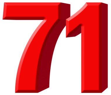 Beyaz arka plan üzerinde 3d render izole rakamı 71, yetmiş bir,