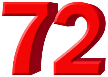 Beyaz arka plan üzerinde 3d render izole rakamı 72, yetmiş iki,