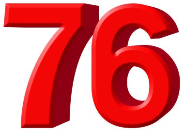 Beyaz arka plan üzerinde 3d rende izole rakamı 76, yetmiş altı,,