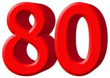 Sayı 80, seksen, beyaz arka plan üzerinde 3d render izole