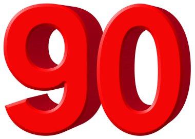 Rakamı 90, 90, beyaz arka plan üzerinde 3d render izole