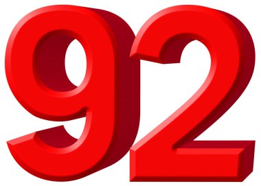 Rakamı 92, doksan iki, beyaz arka plan üzerinde 3d render izole