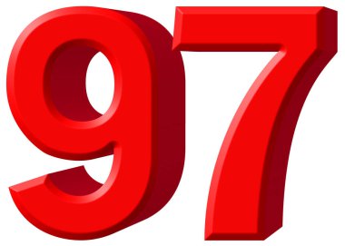 Rakamı beyaz arka plan üzerinde 3d rende izole 97, doksan yedi,