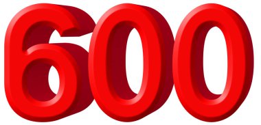 Beyaz arka plan üzerinde 3d rende izole rakamı 600, altı yüz,