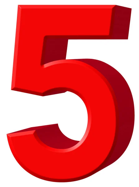 5, αριθμητικό πέντε, απομονώνονται σε λευκό φόντο, 3d καθιστούν — Φωτογραφία Αρχείου