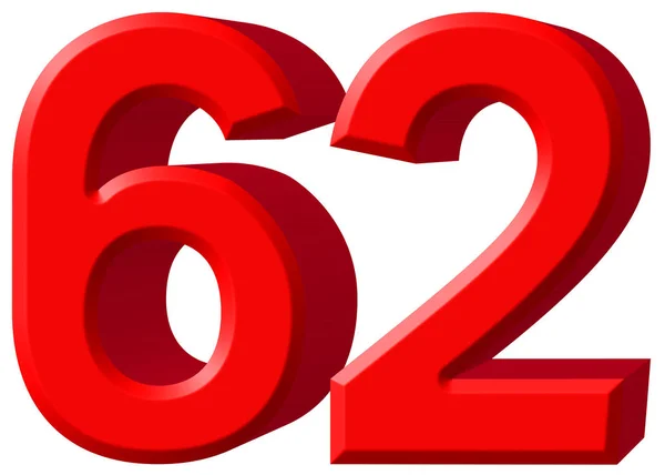 Numeral 62, sessenta e dois, isolado em fundo branco, renderização 3d — Fotografia de Stock