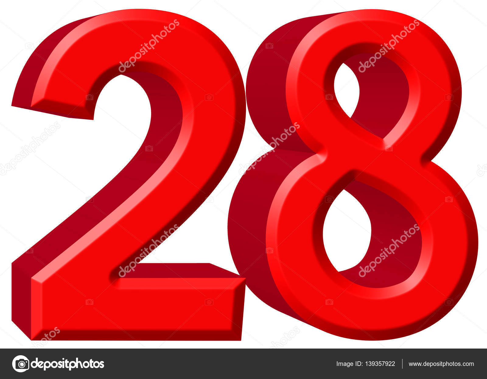 Numeral 28 twenty eight isolated on white background 3d rende Numeral 28 twenty eight isolated on white background 3d rende