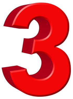 Rakamı 3, üç, beyaz arka plan üzerinde 3d render izole
