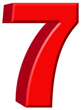 Rakamı 7, yedi, beyaz arka plan üzerinde 3d render izole