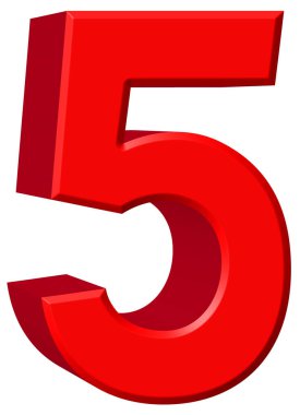 Rakamı 5, 5, beyaz arka plan üzerinde 3d render izole