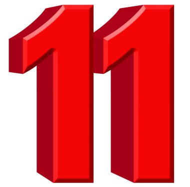 Rakamı 11, onbir, beyaz arka plan üzerinde 3d render izole