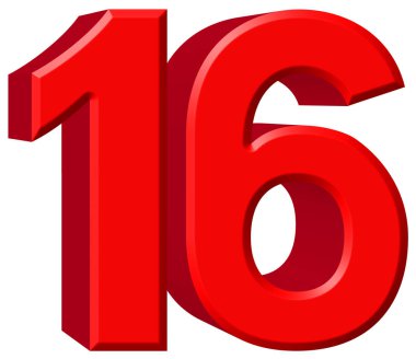 Rakamı 16, 16, beyaz arka plan üzerinde 3d render izole