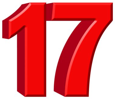 Rakamı 17, on yedi, beyaz arka plan üzerinde 3d render izole