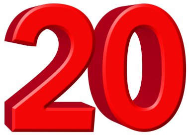 Rakamı 20, yirmi, beyaz arka plan üzerinde 3d render izole