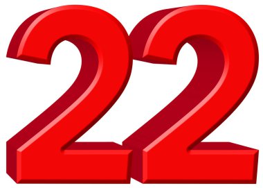 Beyaz arka plan üzerinde 3d render izole rakamı 22, yirmi iki,