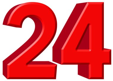 Beyaz arka plan üzerinde 3d render izole rakamı 24, yirmi dört,