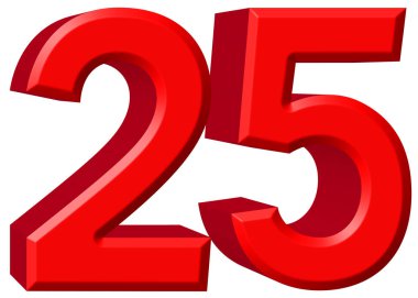 Beyaz arka plan üzerinde 3d render izole rakamı 25, yirmi beş,