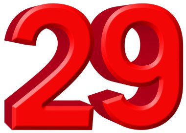 Beyaz arka plan üzerinde 3d render izole rakamı 29, yirmi dokuz,