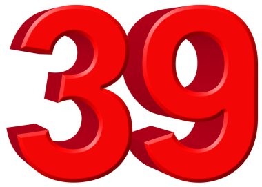 Beyaz arka plan üzerinde 3d render izole rakamı 39, otuz dokuz,