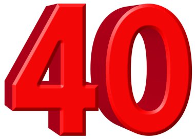 Rakamı 40, kırk, beyaz arka plan üzerinde 3d render izole