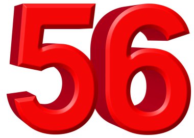 Beyaz arka plan üzerinde 3d render izole rakamı 56, elli altı,