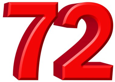 Beyaz arka plan üzerinde 3d render izole rakamı 72, yetmiş iki,