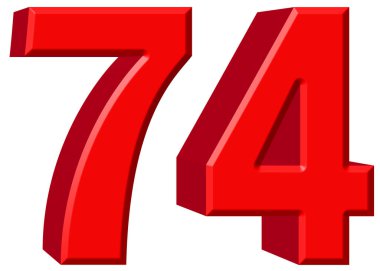 Beyaz arka plan üzerinde 3d rende izole rakamı 74, yetmiş dört,
