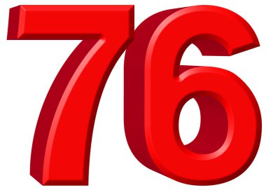 Beyaz arka plan üzerinde 3d rende izole rakamı 76, yetmiş altı,,