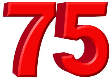 Beyaz arka plan üzerinde 3d rende izole rakamı 75, yetmiş beş,