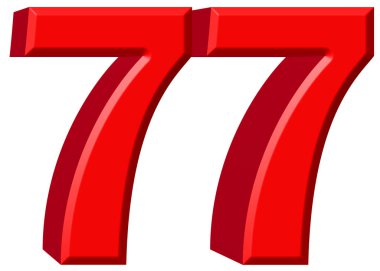 Beyaz arka plan üzerinde 3d izole rakamı 77, yetmiş yedi, parçalamak