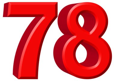 Beyaz arka plan üzerinde 3d izole rakamı 78, yetmiş sekiz, parçalamak