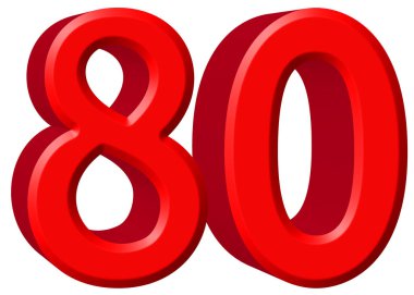 Sayı 80, seksen, beyaz arka plan üzerinde 3d render izole