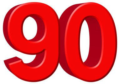 Rakamı 90, 90, beyaz arka plan üzerinde 3d render izole