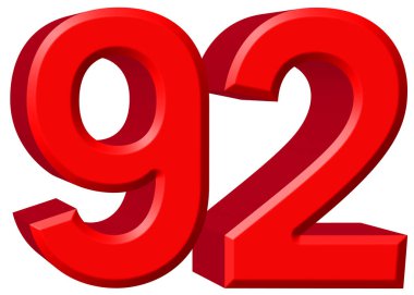 Rakamı 92, doksan iki, beyaz arka plan üzerinde 3d render izole