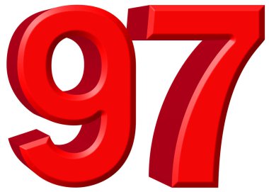 Rakamı beyaz arka plan üzerinde 3d rende izole 97, doksan yedi,