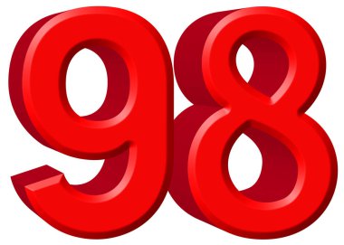 Sayı 98, doksan sekiz, beyaz arka plan üzerinde 3d rende izole