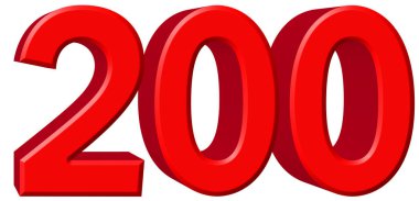 Beyaz arka plan üzerinde 3d rende izole rakamı 200, iki yüz,