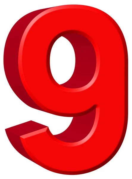 Numerale 9, nove, isolato su sfondo bianco, rendering 3d — Foto Stock