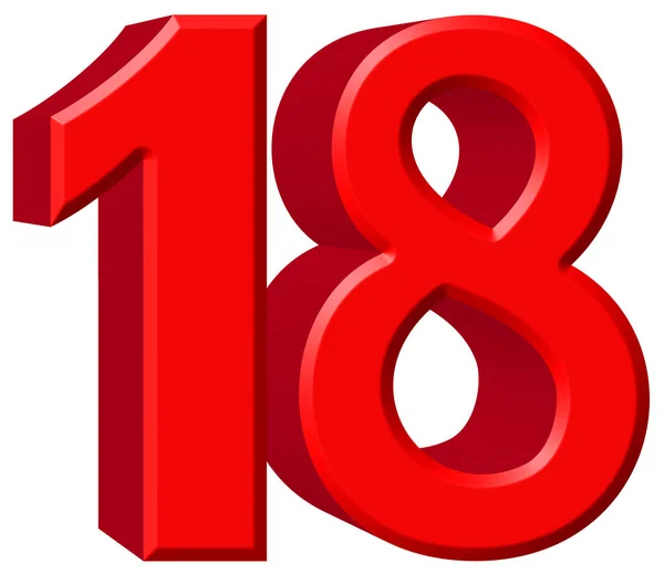 Αριθμητικό 18, δεκαοκτώ, απομονώνονται σε λευκό φόντο, 3d καθιστούν — Φωτογραφία Αρχείου
