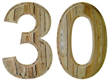 Rakamı 30, otuz, beyaz arka plan üzerinde 3d render izole